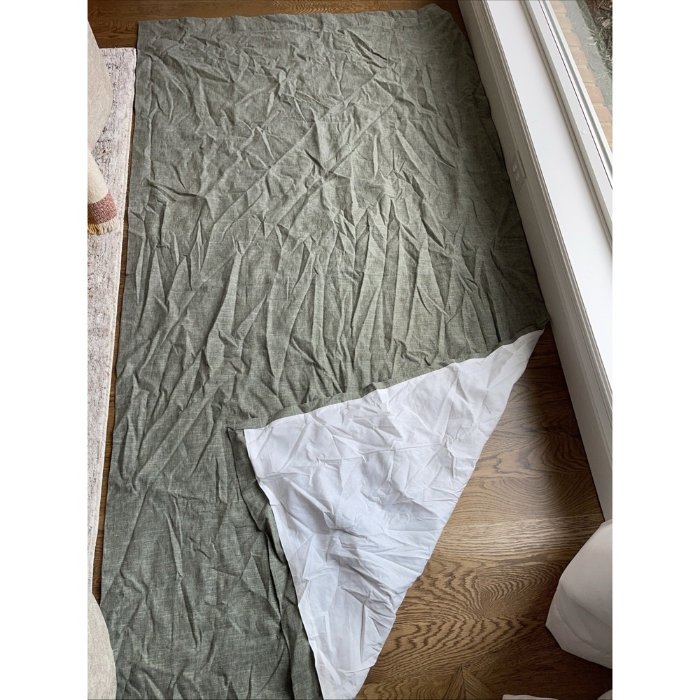 Pottery Barn 50x96 Linen Cotton Lined Green Curtain Panel Rod Pocket Back Tab